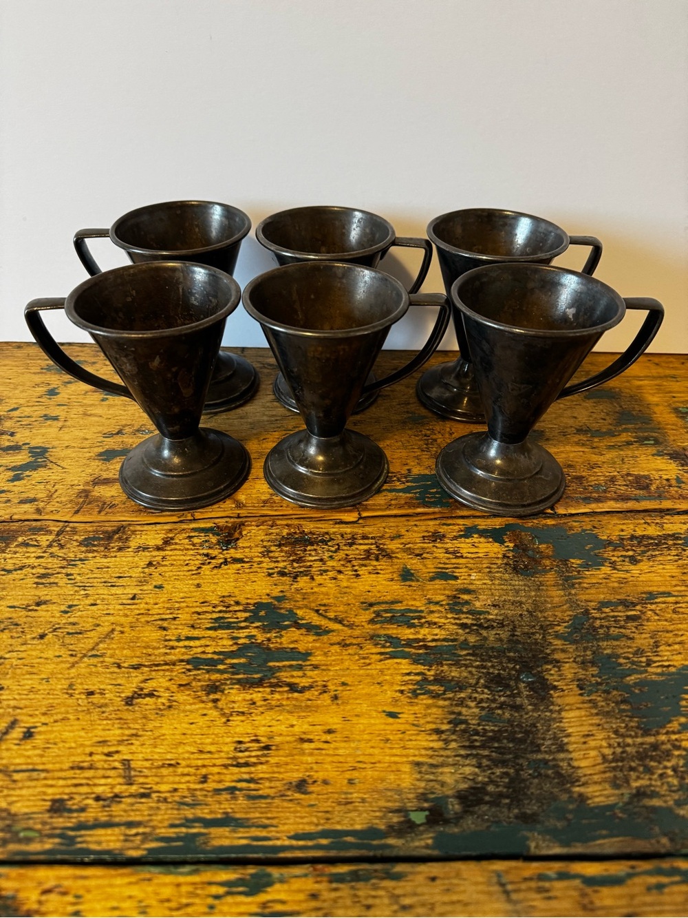 Antique Silver Color Metal Footed Soda Fountain Sundae Holder Cups Set of 6